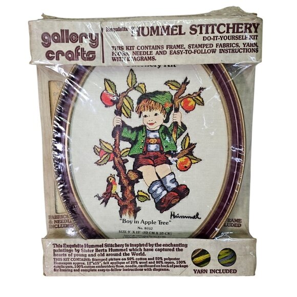 Hummel Stitchery Boy in Apple Tree Kit #8032 Embroidery 12"x15" - Picture 1 of 8